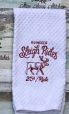 Redwork Embroidery Reindeer Sleigh Rides Kitchen Towel
