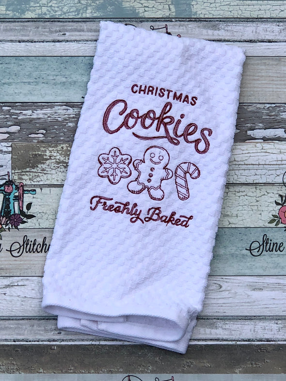 Redwork Embroidery Christmas Cookies Freshly Baked Kitchen Towel