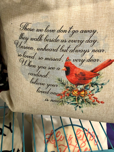 Cardinal Heavenly Memorial Burlap Pillow