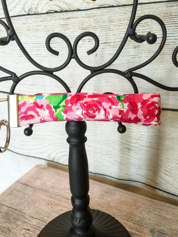 Pink Floral Quilted Key Fob 