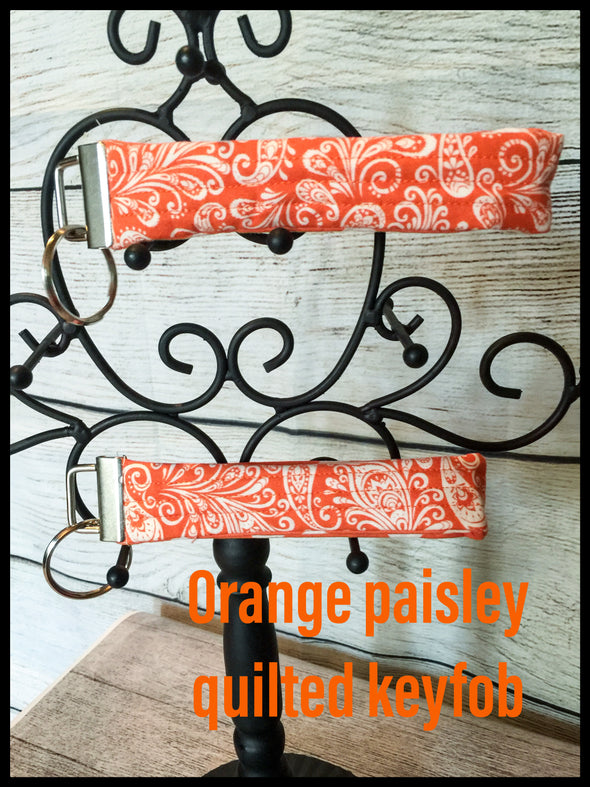 Orange Paisley quilted Key Fob