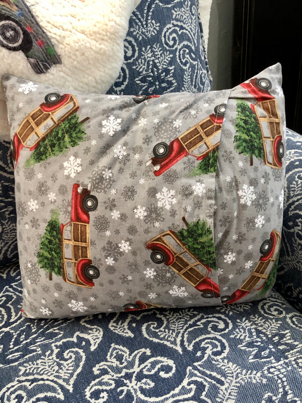 Vintage Wagon Christmas Tree Pillow