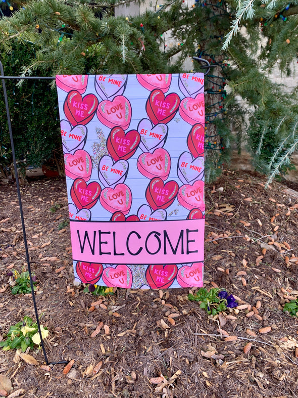 Valentine Candy Heart Garden Flag