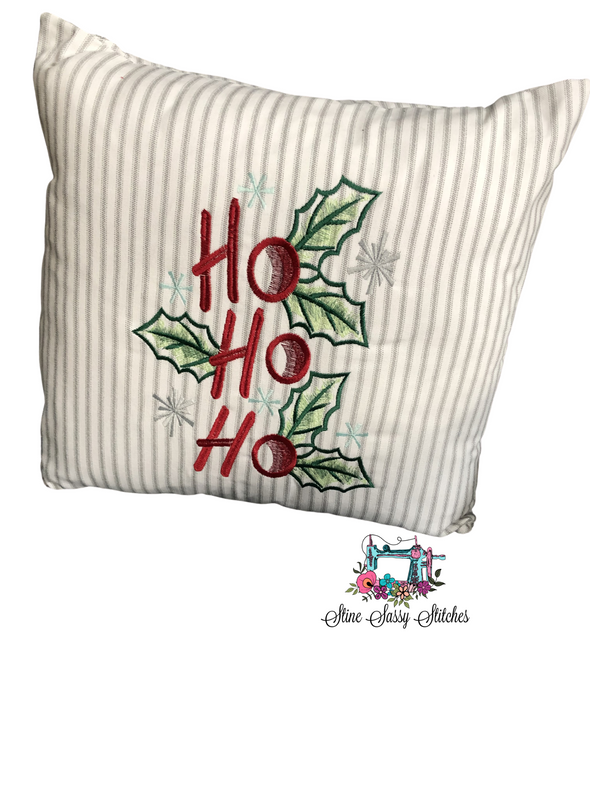 HO HO HO Embroidered Christmas Pillow