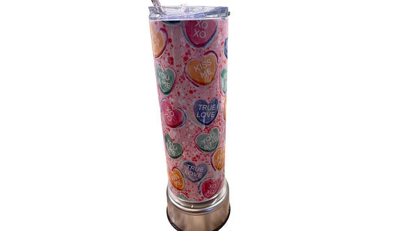 Pink Candy Conversation Valentine Heart Skinny Tumbler