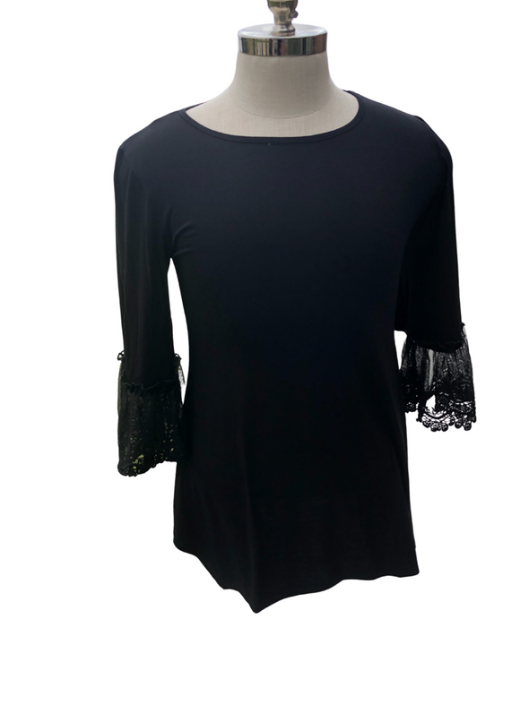 Black Tunic with Black Lace Trimmed Sleeves