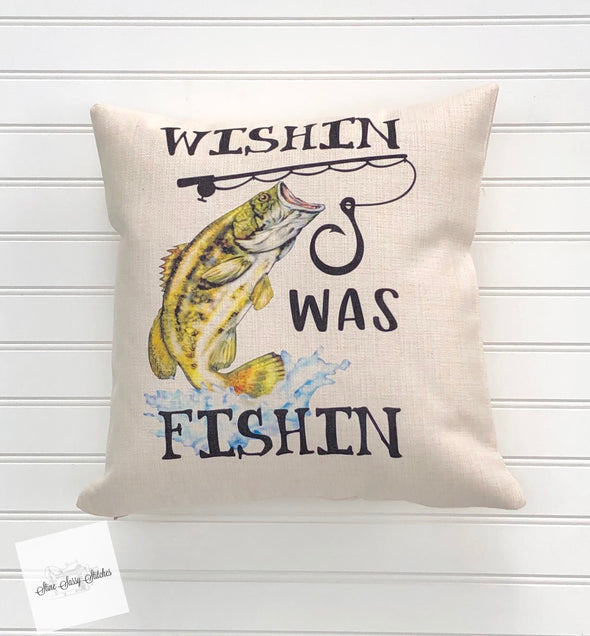 Fishing Decorative Throw Pillow  Wishin I Was Fishing