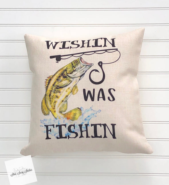 Wishing I Was Fishing Decorative Throw Pillow Cover