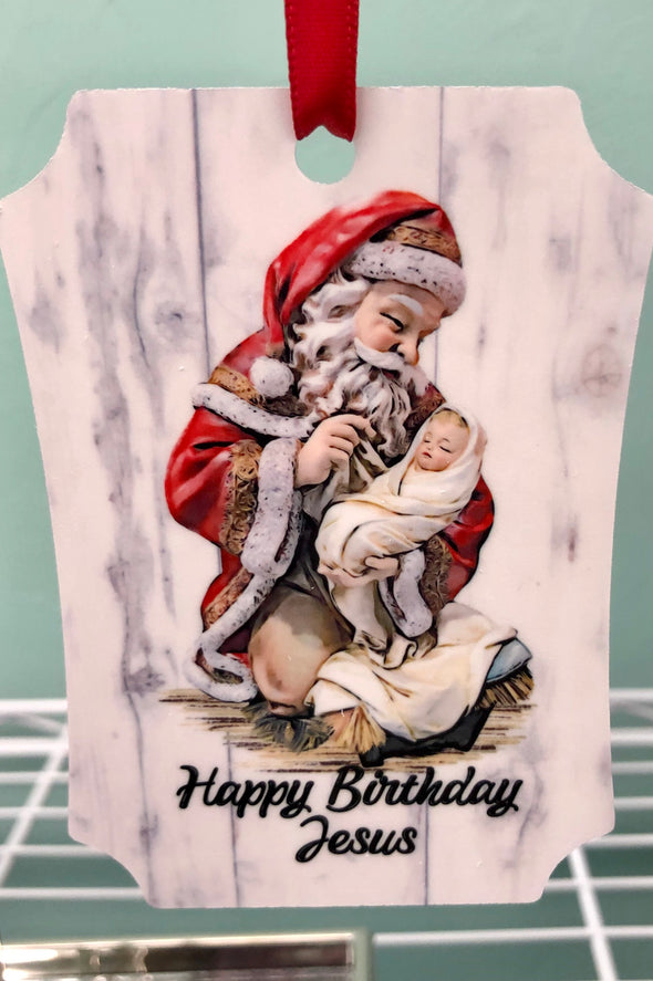 Happy Birthday Jesus with Santa Ornament