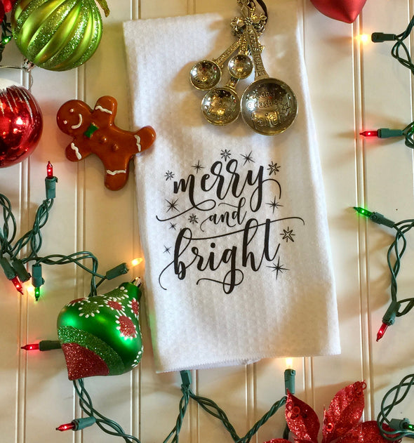 Merry and Bright Kitchen  Waffle Weave Microfiber Christmas Towel