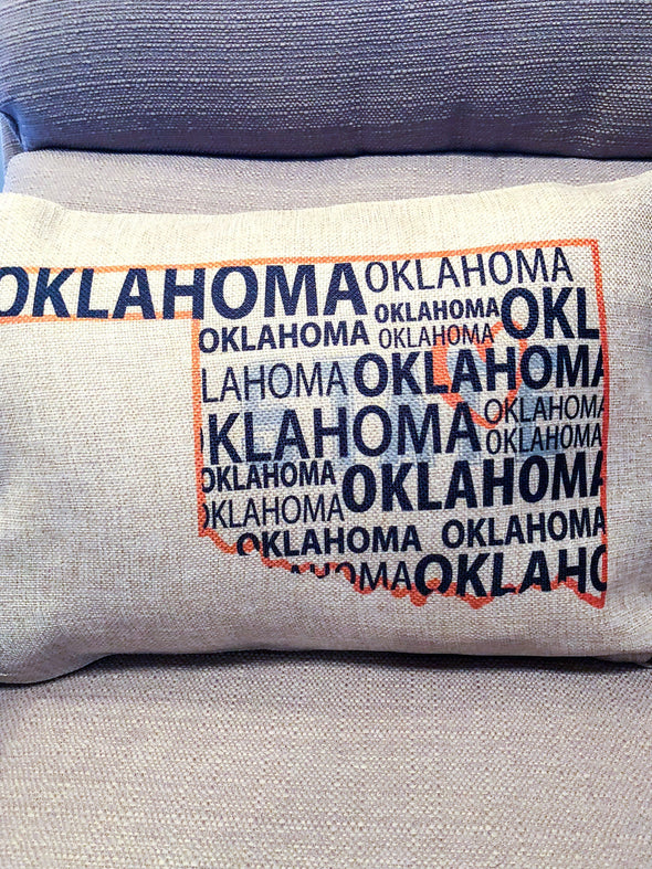 Oklahoma state burlap pillow