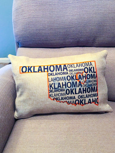Oklahoma state burlap pillow