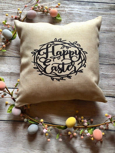 Crown of Thorns  Happy Easter Burlap Pillow Cover 