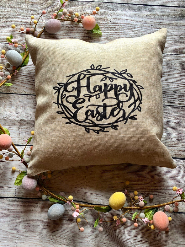 Burlap Pillow Cover| Crown of thorns| Happy Easter