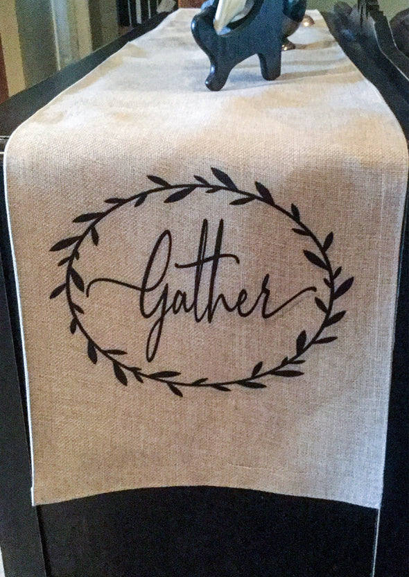 Table runner|Gather| Burlap| Rustic|Simple|Farmhouse Style|Decor| Gift for Mom|Wedding Gift