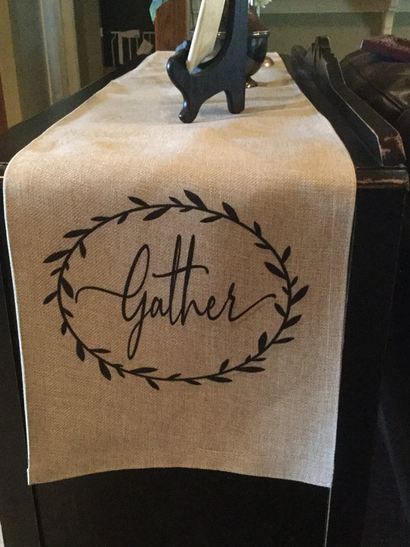Table runner|Gather| Burlap| Rustic|Simple|Farmhouse Style|Decor| Gift for Mom|Wedding Gift