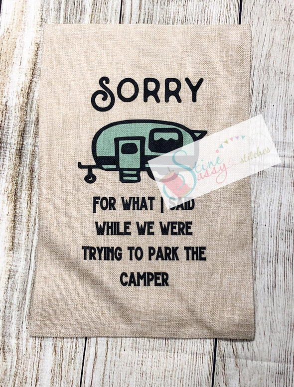 Camper Burlap Garden Flag