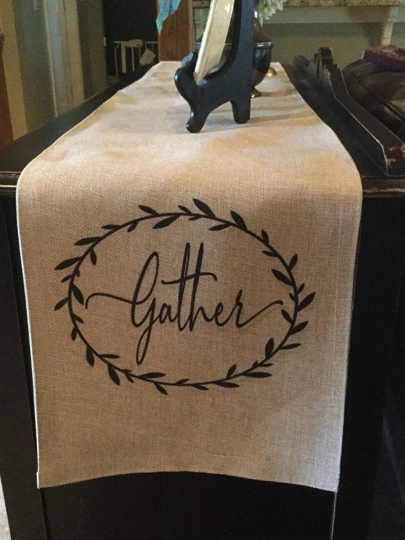 Table runner|Gather| Burlap| Rustic|Simple|Farmhouse Style|Decor| Gift for Mom|Wedding Gift
