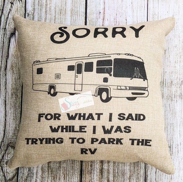 Camping Pillow RV decorative throw pillow faux burlap Pillow Cover
