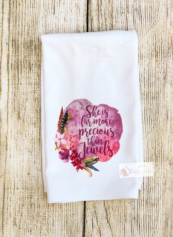 Kitchen Tea Towels Inspirational Scripture  More precious then Jewels