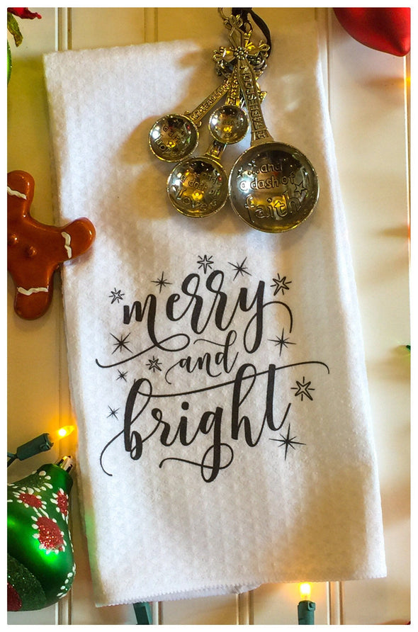 Merry and Bright Kitchen  Waffle Weave Microfiber Christmas Towel
