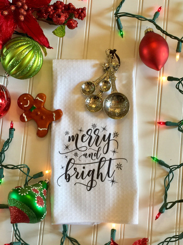 Merry and Bright Kitchen  Waffle Weave Microfiber Christmas Towel