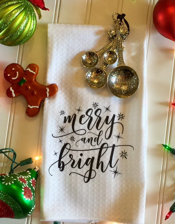 Merry and Bright Kitchen  Waffle Weave Microfiber Christmas Towel