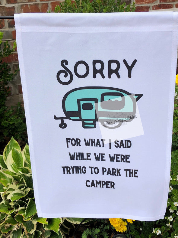 Camper Burlap Garden Flag