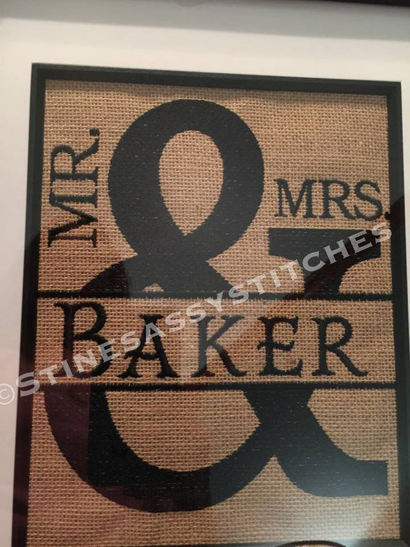 Wedding Gift Mr & Mrs Monogram Split Embroidery personalized
