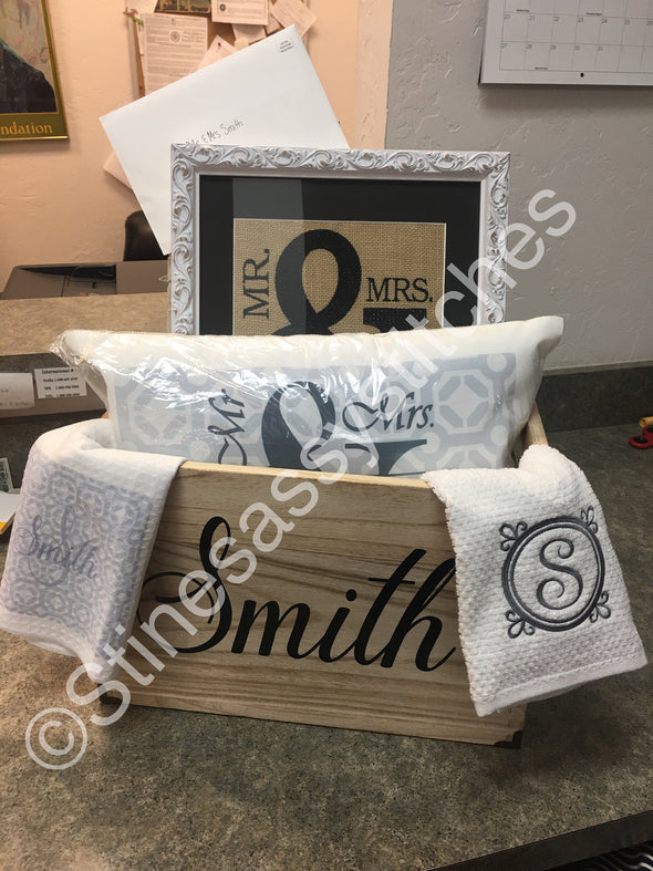Wedding Gift Mr & Mrs Monogram Split Embroidery personalized