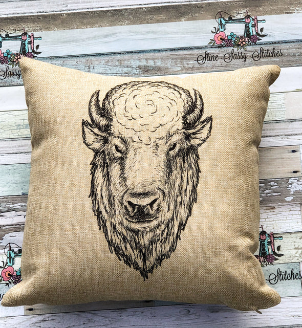 Bison Pillow Buffalo Pillow Boho Pillow Throw Pillow Faux Burlap
