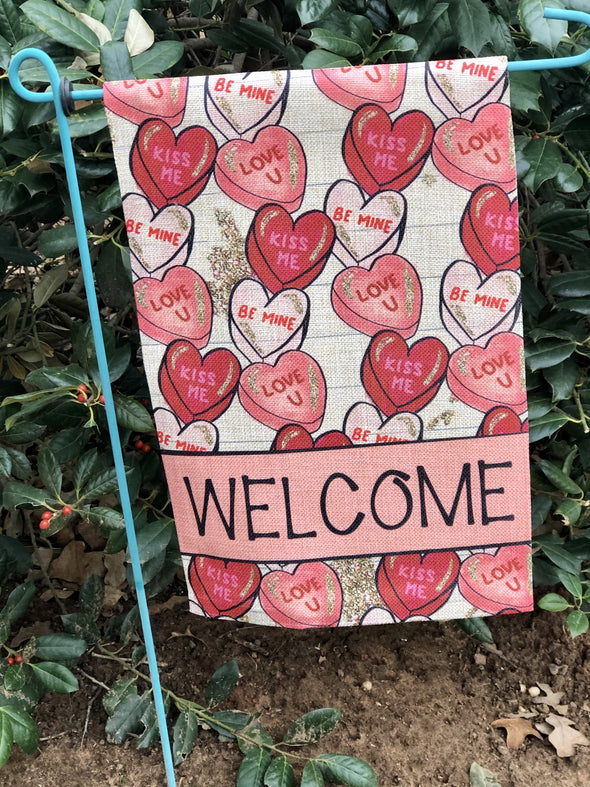 Valentine Candy Hearts Garden Flag